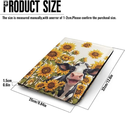 Cow Sunflower Printed Portfolio Folder Leather Padfolio with A4 Size Clipboard Clip for Business Resume Interview Document Sleeve Binder Folder for Men/Women