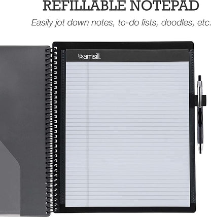 Samsill Deluxe 24 Pocket Spiral Project Organizer with Refillable Notepad Holder, Customizable Front Cover, 12 Dividers with Erasable Write-On Tabs in Gray, Plastic Folders with Pockets