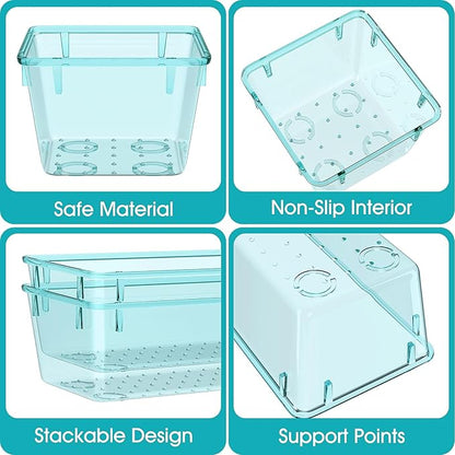 13 PCS Clear Plastic Drawer Organizers Set, 4 Size Desk Drawer Organizer Trays for Makeup, Jewelry, Kitchen Utensils, Gadgets and Office Accessories, Sea Blue