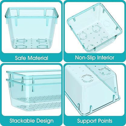 7 PCS Clear Plastic Drawer Organizers Set, 4 Size Desk Drawer Organizer Trays for Makeup, Jewelry, Kitchen Utensils, Gadgets and Office Accessories, Sea Blue