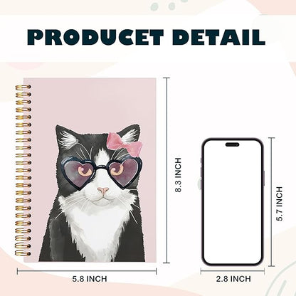 BearCake Black Cat Notebook,Cat Gifts for Women Cat Lovers,A black cat with glasses Cat Journal,Cute fun Black Cat Gifts,Cat Mom Gifts,Cat Lady Gifts,Cute Notebook,Hardcover Spiral Notebook 5.5x8.3