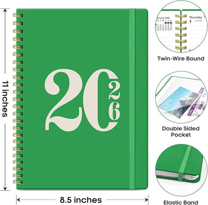 2026 Planner, Weekly and Monthly Calender Planner, Jan 2026 to Dec 2026, Hardcover 2026 Calendar Planner Book with Tabs & Inner Pocket, Office Home School Supplies for Women & Men - A4 (8.5" x 11"), Racing Green