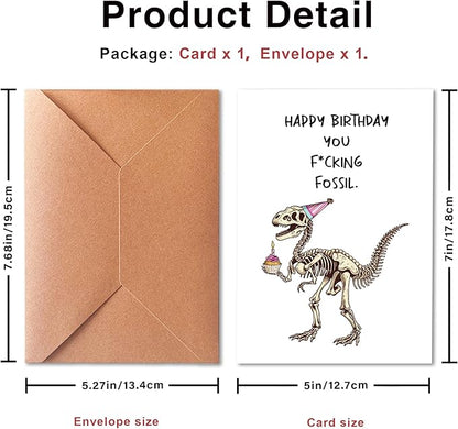 Dinosaur Birthday Greeting Card, Funny & Sarcastic, Blank Inside, Unisex-Adults, 5x7 inches