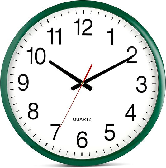Bernhard Products Hunter Green Wall Clock Silent Non Ticking - XL 18 Inch Quality Quartz Battery Operated Round Easy to Read Home/Office/Classroom/School Clock