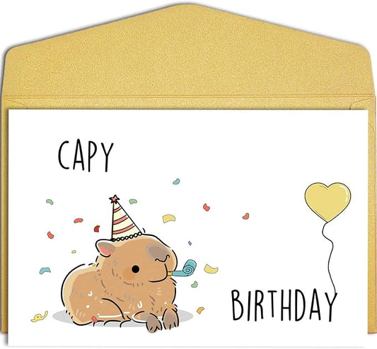 Qiliji Funny Birthday Card, Cute Capy Birthday Greeting Card, Capybara Bday Pun Card, Happy Birthday Card for Him Her