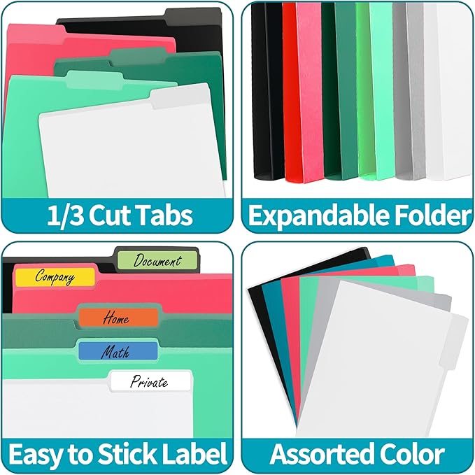 100 Packs White File Folder, File Folders Letter Size,1/3-Cut Tabs,8.5x11 File Folders for Office,School and Home,Organizer Documents