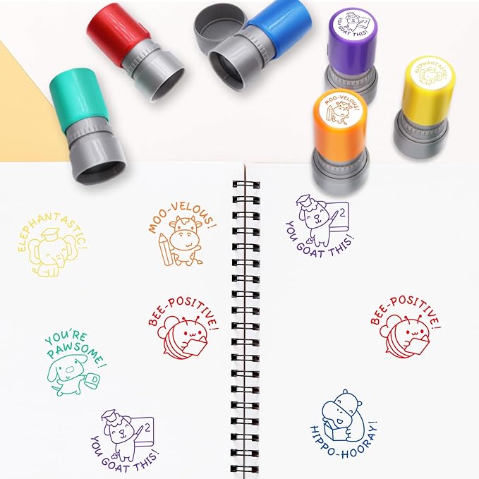 6-Piece Set of Teacher Stamps - Encouraging Animal Grading for Classroom Teacher Stamps for Grading Teacher Stamp Self Inking Stamp Behavior Stamps