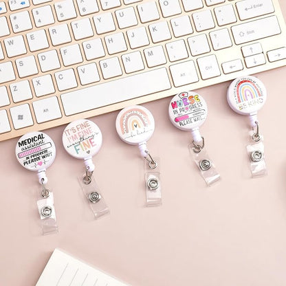 5pcs Badge Reels Holder Retractable with ID Clip for Nurse Name Tag Card Cute Nursing Doctor Teacher Student Medical MD Work Office