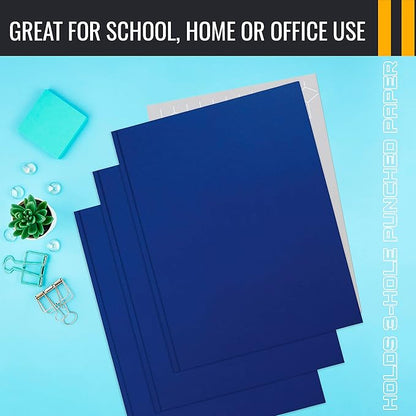 Better Office Products Blue Paper 2 Pocket Folders with Prongs, 50 Pack, Matte Texture, Letter Size Paper Folders, 50 Pack, with 3 Metal Prong Fastener Clips, Blue