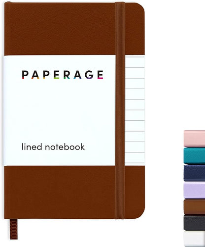 PAPERAGE Lined Pocket Journal Notebook, 1 Pack, (Cognac), 160 Pages, Small, 3.6 inches x 5.6 inches - 100 GSM Thick Paper, Hardcover