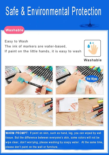 Dual Tip Markers for Kids, Washable Set, Art with Stand Portable Box, Gift For Kids (24 Colours)
