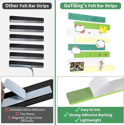 Cork Board for Walls - 8 Pack Felt Pin Board Bar Strips - Self-Adhesive Lightweight Bulletin Board - Cork Board for Office with 40 Push Pins No Damage for Wall