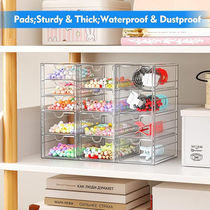 Acrylic Makeup Organizer with 13 Drawers, Bathroom Counter Organizer, Acrylic Organizers, Desk Organizer, Office Supplies, Storage Drawers for Cosmetic, Pencil, Coffee, etc 3 Pack