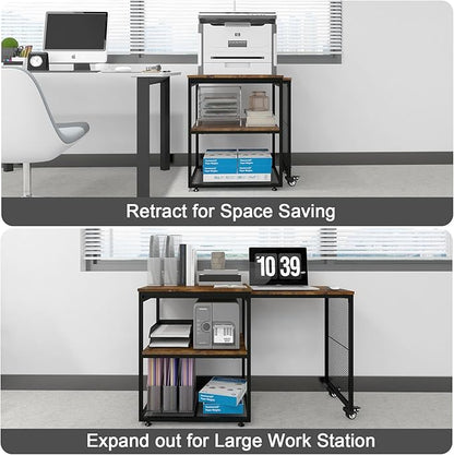 Natwind Large Printer Stand with Storage Shelves,Extendable Home Craft Table,Home Office Organization Desk, Versatile Table for Home Office, Kitchen, Study Room, Living Room (Retro)