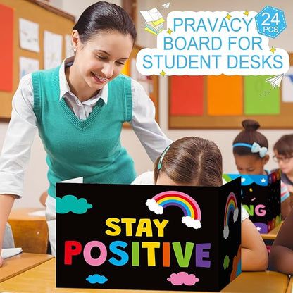 Honoson 24 Pcs Bulk Inspirational Privacy Folders for Students Cardboard Test Privacy Boards Motivational Words Desk Dividers Shield for Classroom School Study Supplies, 6 Styles(Colorful)