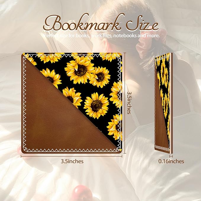 Personalized Leather Bookmarks, Fun & Cute Book Accessories for Reading Lovers, Unbreakable Page Markers for Women Men Girls Boys Student Teacher Kids Retirement Birthday Gifts (Cute Sunflower)