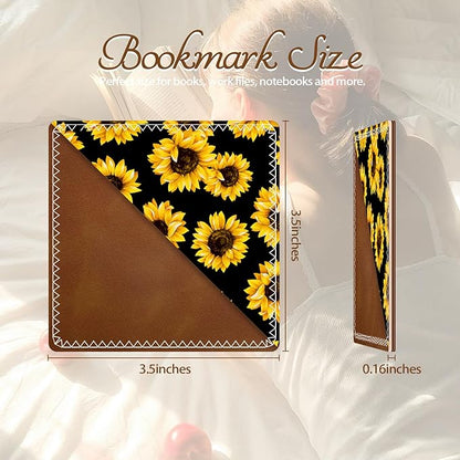 Personalized Leather Bookmarks, Fun & Cute Book Accessories for Reading Lovers, Unbreakable Page Markers for Women Men Girls Boys Student Teacher Kids Retirement Birthday Gifts (Cute Sunflower)