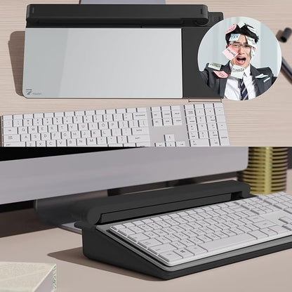 Small Desk whiteboard - Glass Dry Erase White Board- Desk Computer Buddy with Fast Charger Charging Station, Desk Board Buddy with Adjustable Foldable Desk Lamp, Dry Erase Notepad, Black, 17 x 6 in