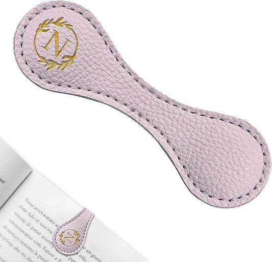 ABTOLS Magnetic Leather Initial Bookmarks, Vintage Initial ID Identification Book Marker Clip Gift Purple Capital Letter Book Markers for Book Lover Avid Readers (N)