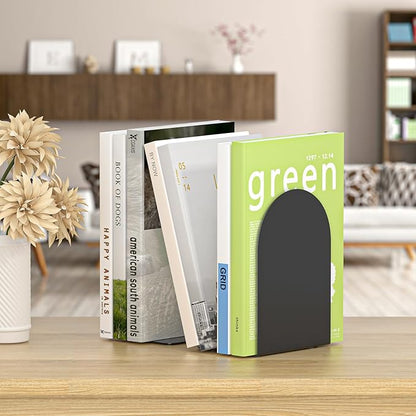 Bookends 1 Pair, Metal Round Book Ends, Bookends for Shelves, Book Ends for Desk, Book End to Hold Books, Book Stopper, Black Bookend for Home Office