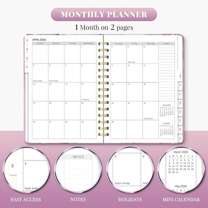 2026 Planner, A5 Weekly and Monthly Planners with Tabs, Spiral Bound Daily Calendar 2026 Planner, Agenda Organizers from Jan. to Dec., Hardcover Habit Tracker Journal 6.18" x 8.5"(Light Purple)
