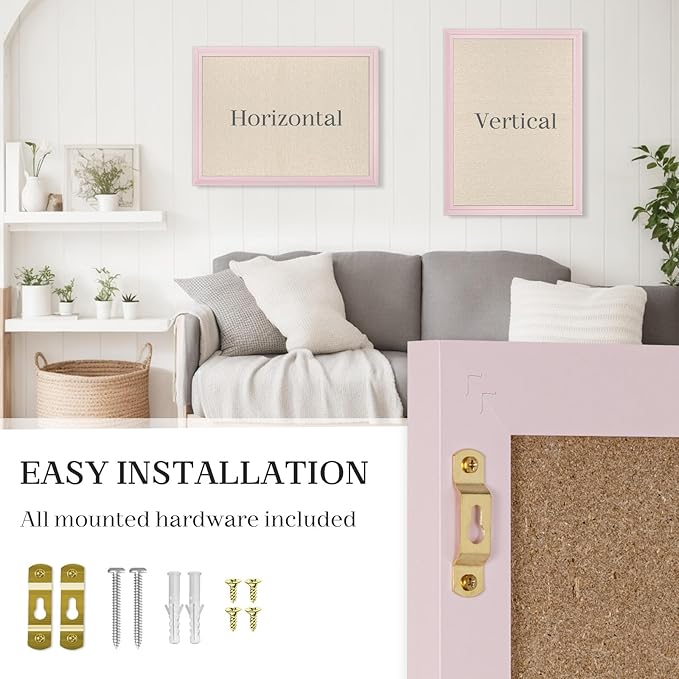 Large Cork Board with Linen, 36" x 24" Hanging Pink Wood Framed Bulletin Board, Picture Display Vision Board Corkboards for Wall Room School Office Decor, 10 Pushpins, 1 Pack