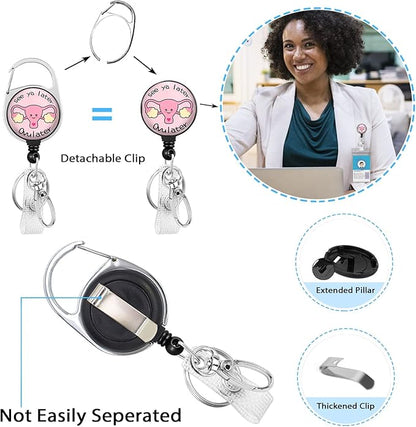 Nurse Badge Reel Retractable Heavy Duty with 360°Swivel Carabiner Clip, Uterus OB Nursing ID Badge Holder Retractable, Ovary Uterus ID Card Holder Nurse Teacher Retractable Keychain Name Badge Clip