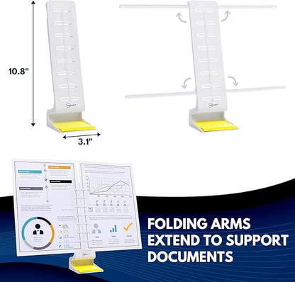 Note Tower Desktop Pro Dual Document Holder for Typing | Compact 2 Page Paper Holder Stand for Desk | Document Stand Holds Copy Paper, Photos & Post Notes | Dispenser includes 3x3 Sticky Notes | White