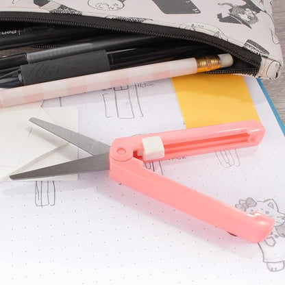 JubileeYarn Push Open Folding Safety Scissors - Pink, Dark Blue, Grey - 1 Pair Each