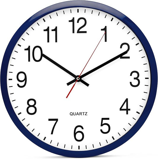 Bernhard Products Navy Wall Clock, Silent Non Ticking - 16 Inch Extra Large Quality Quartz Battery Operated Round Easy to Read Home/Office/Business/Kitchen/Classroom/School Clocks