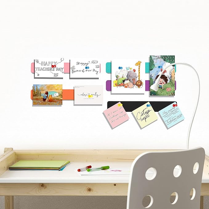 5 Pack Felt Pin Board Bar Strips Bulletin Board for Bedrooms Offices Home Wall Decoration, Notice Board Self Adhesive Cork Board with 35 Push Pins for Paste Notes, Photos, Schedules (Multi-Color)