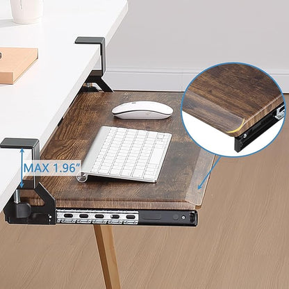 ETHU Keyboard Tray Under Desk, Pull Out Keyboard & Mouse Tray with C-clamp, Ergonomic Desk Keyboard Tray Slide Out, Pull Out Platform Drawer for Home and Office(Wood)