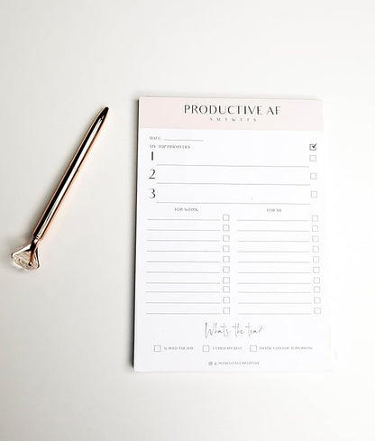 Productive AF Notepad, Daily Planner, Simple Pink Notepad, Organizer, To - Do Lists, Size A5, Undated Planner (50 Sheets),