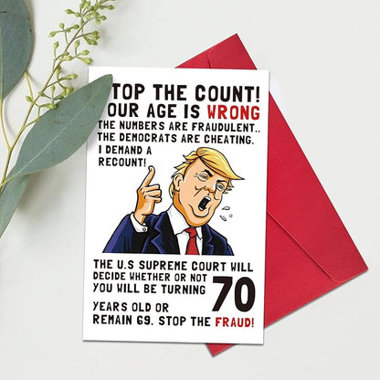 Ogeby Funny 70th Birthday Card, 70th Birthday Cards Gifts for Women Men, Hilarious 70 Year Old Birthday Gifts for Dad Mom Sister Brother, Stop The Count, Demand a Recount