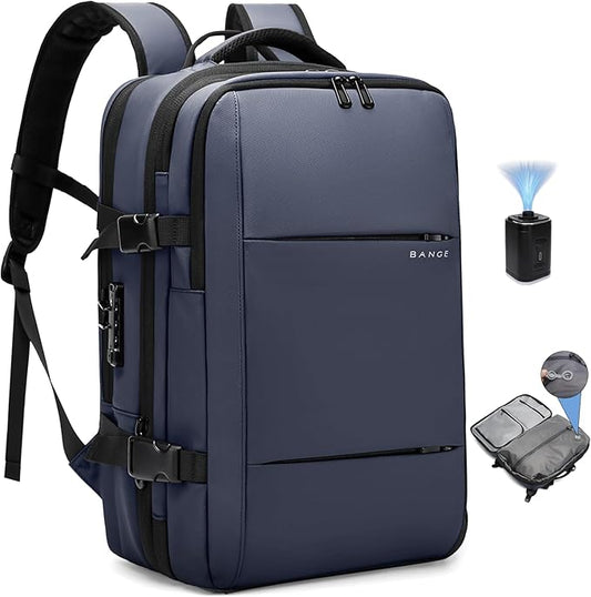 BANGE Air Vacuum Backpack with Pump,Air Packing Vacuum System Compression Back Pack, Expandable Anti Theft Backpack for Business Traveling