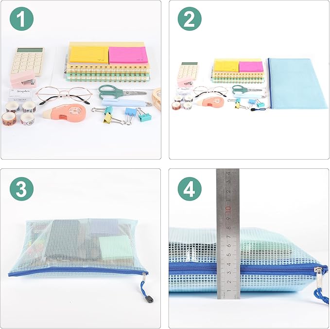 EOOUT 16pcs Mesh Zipper Pouch, Puzzles, Board Game Storage Bags for Organizing, Waterproof Zip File Bags, Letter Size, A4 Size, for School Office Supplies, Storage Bags, 8 Colors