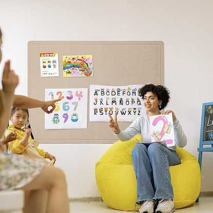 Large Bulletin Board - 48 x 36 Inches, Decorative Felt Pin Board for Wall - 4' x 3' Foldable Photo Display Board with Self-Adhesive Tape, Includes 20 Push Pins - Beige Brown