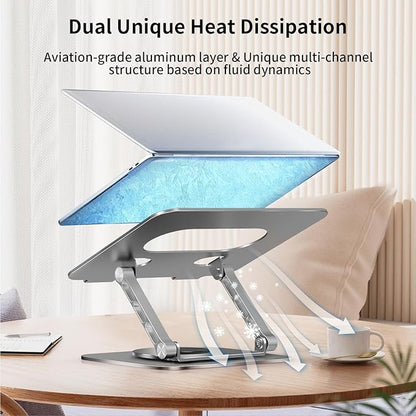 Laptop Stand for Desk Adjustable Height, Laptop Riser for Desk Adjustable Height 360° Rotating, Laptop Holder with Magnetic Compatible Phone Holder, 10-17.4" Laptops