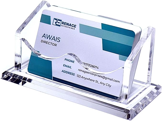 RENAGE Business Card Holder for Desk, Clear Acrylic, Horizontal 1- Slot with Thicker 8mm Base, Office Desk Organizer, Card Organizer, Desk Accessory