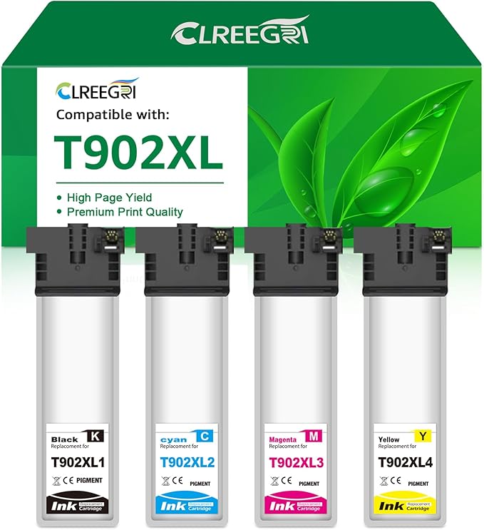 Remanufactured T902XL Ink Cartridge T902XL120 T902XL220 T902XL320 T902XL420 Ink Pack Compatible with Workforce WF-C5210 WF-C5290 WF-C5710 WF-C5790 (Black/Magenta/Cyan/Yellow, 4-Pack)