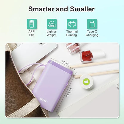Nelko Label Maker Machine with Tape, P21 Bluetooth Label Printer, Wireless Mini Label Makers with Multiple Templates for Organizing Office Home, Purple