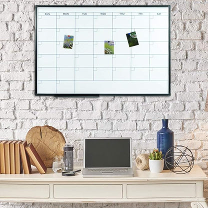 Lockways Dry Erase Calendar Whiteboard, Framed Magnetic Whiteboard Calendar 36 x 24 Inch, Ultra-Slim Black Aluminium Frame