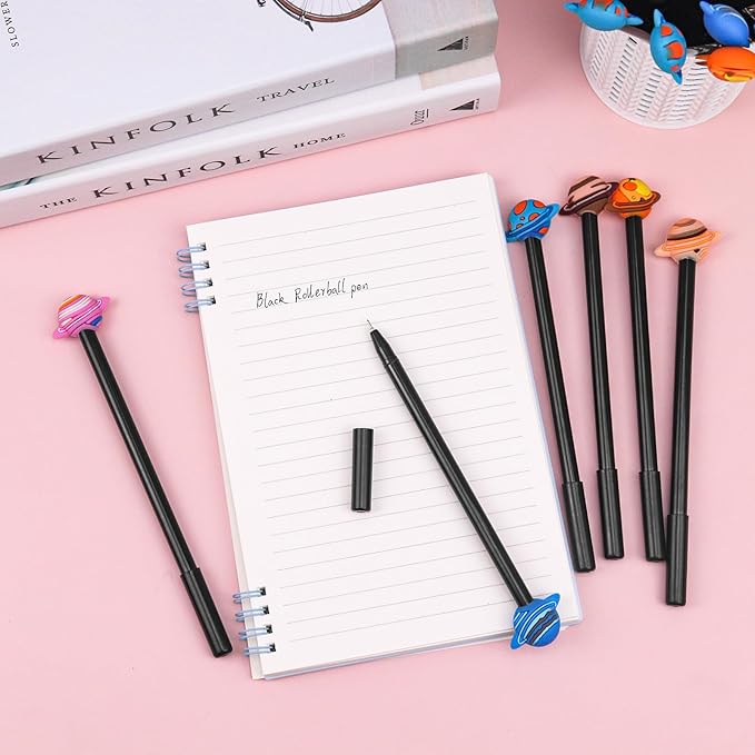 Cute Kawaii Pens, Cartoon Fun Pens Gel Ink Creative Planet Pens Novelty Cool Ballpoint Neutral Pens Office Back to School Supplies for Writing, Kids Teachers Gifts, Black Refill 0.5mm (Set of 30)
