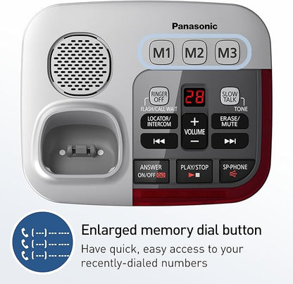 Panasonic Amplified Cordless Phone with Slow Talk, 50dB Volume Boost, 112dB Lound Visual Ringer, Hearing Aid Compatibility, Large Screen and Backlit Keypad - KX-TGM450S - 1 Handset (Silver)