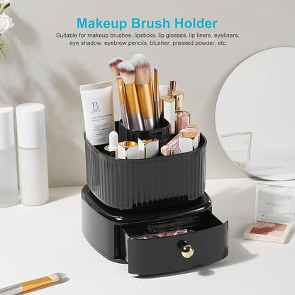 Desk Pencil Pen Holder with Drawer, 5 Slots 360 Degree Rotating Pencil Pen Organizers Desk Organizers for Office Accessories Shool Supply Black