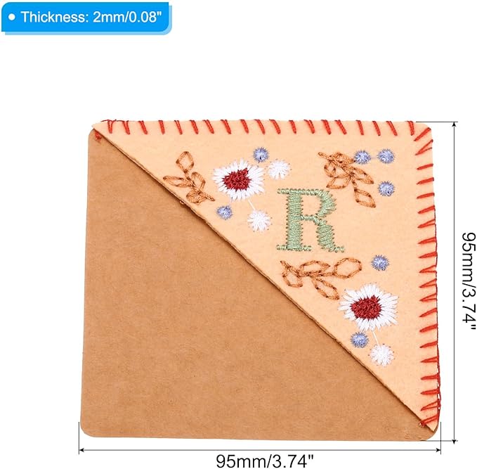 PATIKIL Personalized Embroidered Corner Bookmark, Cute Flower Felt Stitched Triangle Book Mark Page Marker for Women Men Book Lovers Teachers, Pink, Letter R