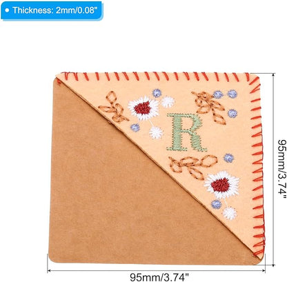 PATIKIL Personalized Embroidered Corner Bookmark, Cute Flower Felt Stitched Triangle Book Mark Page Marker for Women Men Book Lovers Teachers, Pink, Letter R