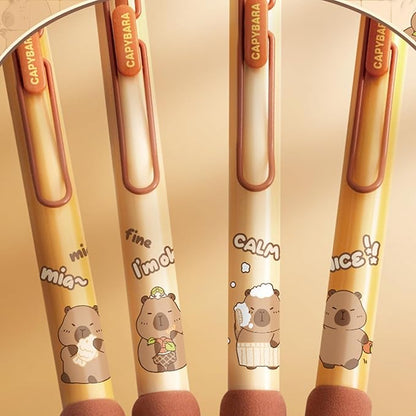 4 Pcs Cute Retractable Pens Cartoon Capybara Pen 0.5mm Black Ink Pen Soft Grip Writing Pens Gel Ink Pens Aesthetic Pens Office School Supplies for Girls Boys Women Men (Capybara)