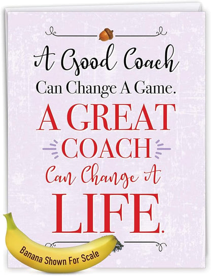 NobleWorks - 1 Jumbo School Coaches Thank You Greeting Card From US from Everyone w/Envelope (8.5 x 11 Inch) Team Sports Gratitude, Teacher and Mentor Notecard - Life Changing Coach J3127TYG-US