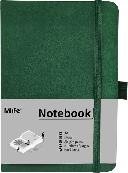 A6 Small Journal Notebook, Lined Pocket Notebook with Pen Holder, Mini Notebook Hardcover, 192 Pages, 3.9 inches * 5.5 inches Jurnal for Women and Man (Green)